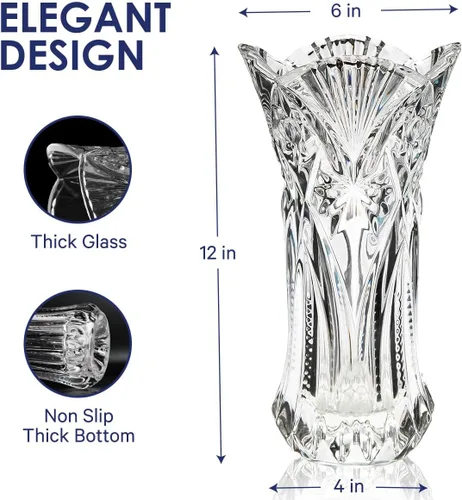 Vista 5 de CS - Jarrón de cristal de 12 pulgadas de alto, diseño de col, para flores y decoración. Bonita pieza brillante. Perfecto como regalo, adecuado