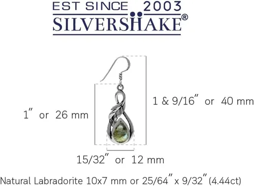 Vista 3 de Silvershake Pendientes de gancho colgantes de plata de ley 925 con incrustaciones de piedras de cabujón genuinas o creadas, joyería para mujer