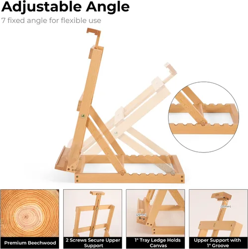 Vista 4 de VISWIN Caballete de mesa resistente para pintar, caballete de mesa ajustable de madera de haya, sostiene lienzo de hasta 23 pulgadas, caballete