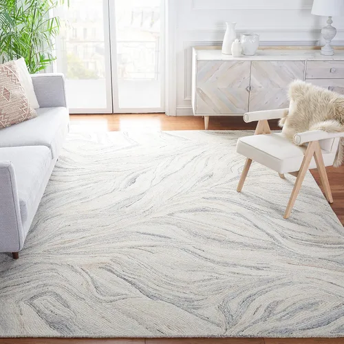 Vista 19 de SAFAVIEH Metro Collection - Alfombra decorativa de 2 x 3 pies, marfil y marrón, hecha a mano, lana abstracta moderna, ideal para zonas de alto