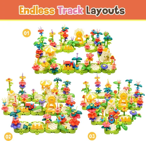 Vista 6 de Juego de juguetes de construcción de jardín de flores con pista de tren