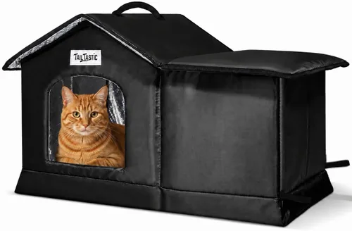 Vista 8 de Casa para gatos al aire libre resistente a la intemperie y aislada, base sin costuras que se mantiene seca, fácil montaje, refugio cálido para gatos