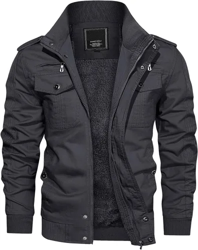 Vista 9 de CRYSULLY - Abrigo de invierno para hombre, estilo casual, con forro polar, bolsillos múltiples, estilo campo, con capucha extraíble