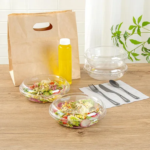 Vista 9 de Restaurantware Thermo Tek - Platos para servir de 7.5 x 2.4 pulgadas con tapas, 100 bandejas desechables para verduras, redondas para fiestas