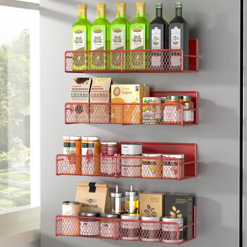Vista 12 de Estante magnético para especias para refrigerador, paquete de 7 estantes magnéticos fuertes 100% de metal, organizador de especias con soporte
