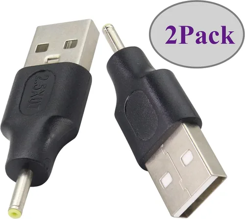 Vista 4 de Paquete de 2 adaptadores de corriente USB a CC de 2.5 × 0.028 in USB 2.0 A macho a CC 2.5 × 0.028 in macho Conector de barril de carga de corriente
