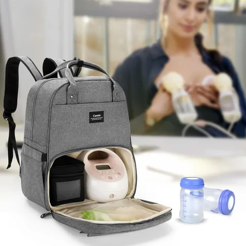 Vista 6 de CURMIO Bolsa para extractor de leche compatible con Spectra S1, S2, Medela, mochila para extractor de leche con compartimento para bolsa enfriadora