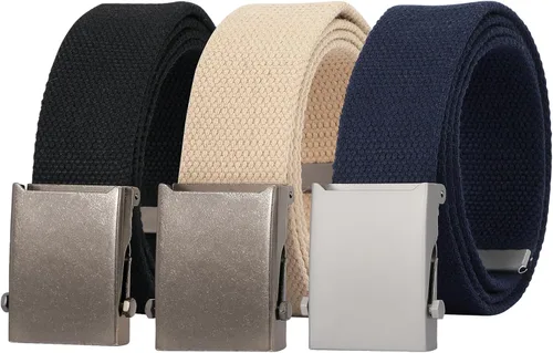 Vista 11 de JASGOOD 3 Pack Unisex-Adult Military Web Belt Canvas Web Belt for Men Adjustable Cloth Fabric Belt with Metal Buckle