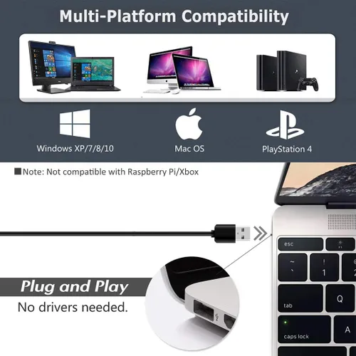 Vista 5 de Micrófono USB, diseño de cuello de cisne ajustable de 360 grados, botón de silencio e indicador LED, tecnología de cancelación de ruido, plug &