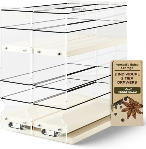 Vista 9 de Vertical Spice - Organizador de especias deslizante grande extraíble - 2 cajones individuales de 1 nivel - Soporte de condimentos con ruedas de alta