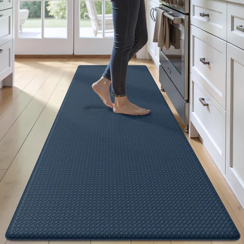 Vista 11 de Tapetes de cocina acolchados antifatiga, impermeable, acolchado de espuma viscoelástica para estar de pie, 17 x 59 pulgadas, color azul