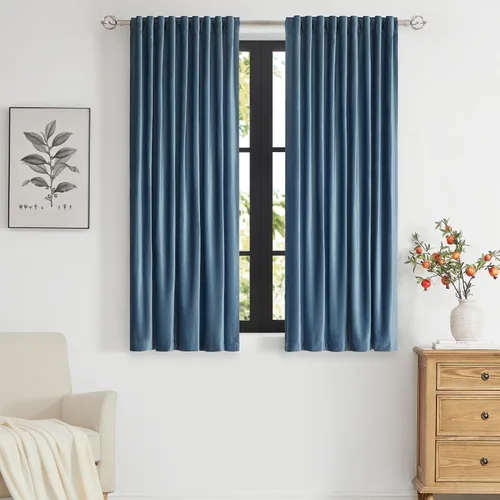 Vista 28 de PRIMROSE Cortinas de terciopelo champán de 63 pulgadas de largo para sala de estar, juego de 2 paneles opacos, bolsillo para barra, pestaña trasera