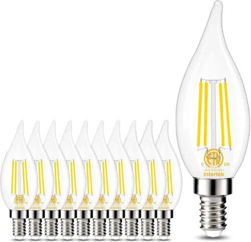 Vista 8 de GOLSPARK E12 Chandelier LED Light Bulbs 60W Equivalent 2700K Warm White Type B, B11 550LM, 120V, CRI85+, Dimmable, Vintage Filament Flame Tip