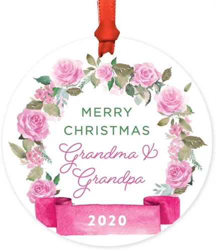 Vista 45 de Andaz Press Adorno de Navidad de madera grabado con láser para aniversario de boda, 1 año juntos, Navidad 2025, pancarta de flores rosas, 1 paquete