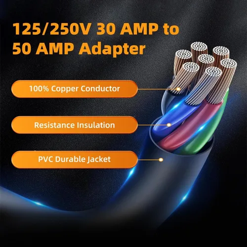 Vista 5 de Cable adaptador de cargador NEMA 14-30P a 14-50R EV, 30 amperios a 50 amperios, 4 clavijas para secadora a enchufe EV, cable de calibre 10