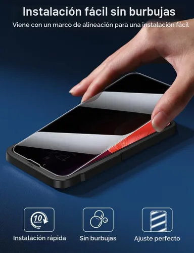 Vista 6 de ruwa Protector de pantalla de privacidad para iPhone 13 Pro Max/14 Plus [6.7 pulgadas] [2 unidades] Película de vidrio templado antiespía con marco