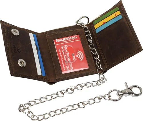 Vista 4 de Billetera de cuero vintage con bloqueo RFID para hombre, con cierre a presión