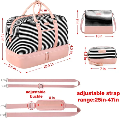 Vista 116 de IBFUN Bolsas de fin de semana para mujer, bolsa grande de lona para viaje, bolsa de viaje con compartimento para zapatos, 21 pulgadas, juego de 3