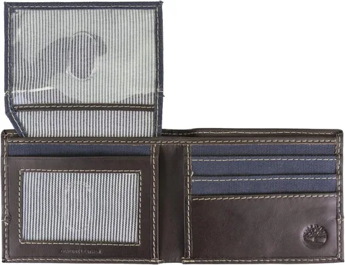 Vista 3 de Timberland Cartera de lona de cuero Baseline para hombre con bolsillo abatible adjunto