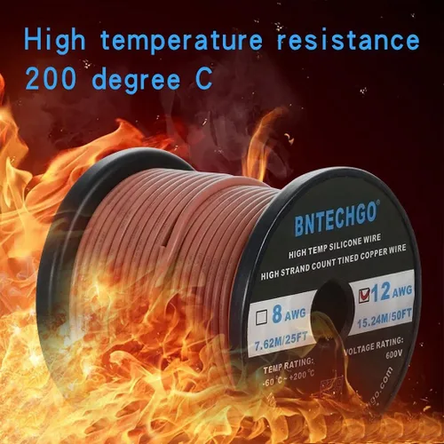 Vista 5 de BNTECHGO Carrete de alambre de silicona calibre 12, 50 pies, color marrón, flexible, 12 AWG, alambre de cobre estañado trenzado