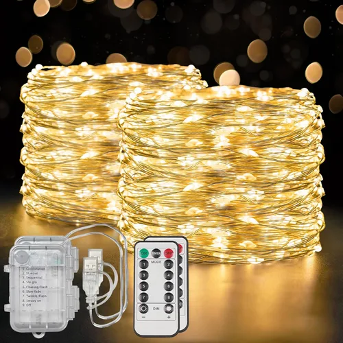 Vista 14 de SUDDUS Luces de Hadas de 16 pies con 50 LED y 22 clips, funciona con batería/USB, luces parpadeantes para fotos con control remoto y temporizador