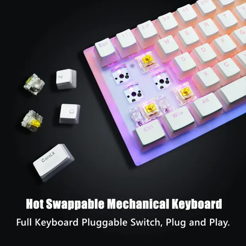 Vista 3 de XVX Womier K61 Teclado mecánico con cable 60% PRO, teclado retroiluminado dual RGB intercambiable en caliente, teclado Gateron Switch compacto de 61