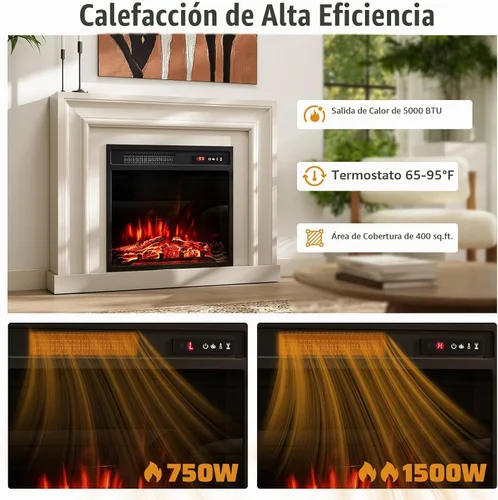 Vista 5 de Tangkula Inserto de chimenea eléctrica de 18 pulgadas, con control remoto, colores de llama ajustables y brillo, protección contra