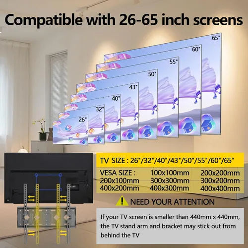 Vista 2 de Soporte de pared universal para TV con pantalla LED LCD PDP de 26 a 65 pulgadas, soporta hasta 132 libras y VESA 15.748 x 15.748 in, inclinación