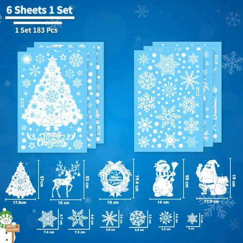 Vista 4 de 219 calcomanías de Navidad para ventanas, copos de nieve, decoración de Navidad, para interiores, con árbol de Navidad, Papá Noel, reno, decoración