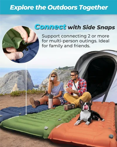 Vista 6 de Colchoneta de dormir inflable de 4 pulgadas de grosor con almohada ajustable y bomba de pie integrada, colchón de aire ligero para acampar con Verde