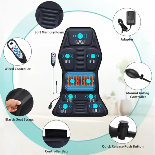 Vista 7 de Cojín de asiento de masaje con calor 9 estilo de masaje función de apoyo lumbar, alivio de fatiga y estrés, almohadilla para silla de masaje