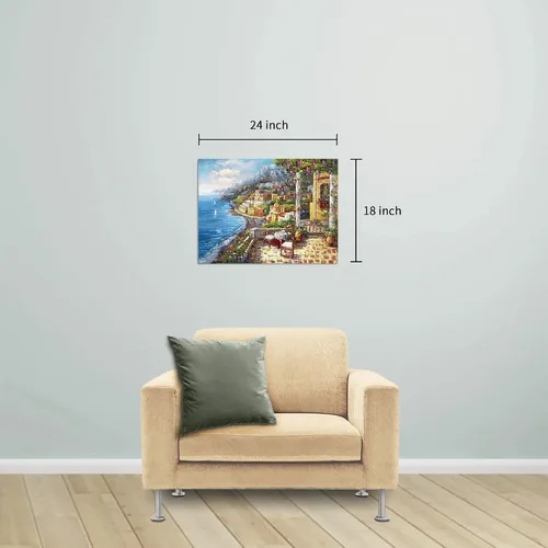Vista 7 de Pintura de Italia lienzo al óleo arte de la pared: arte mediterráneo de paisaje urbano italiano, imagen de mar italiano, decoración moderna
