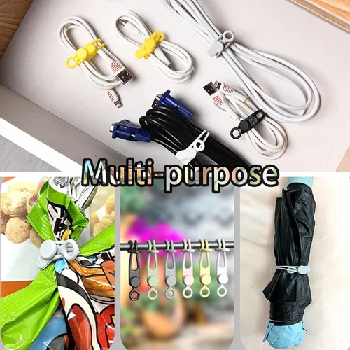 Vista 6 de 10 piezas de bridas de cable de silicona reutilizables – Organizador de cables ajustable con hebilla de bloqueo, bridas elásticas de cable