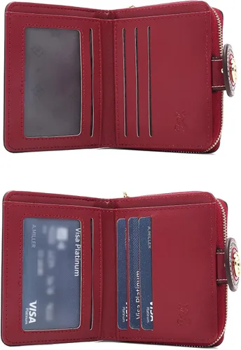 Vista 6 de Bolso de cuero bordado vintage y billetera RFID para tarjetas de crédito para mujer