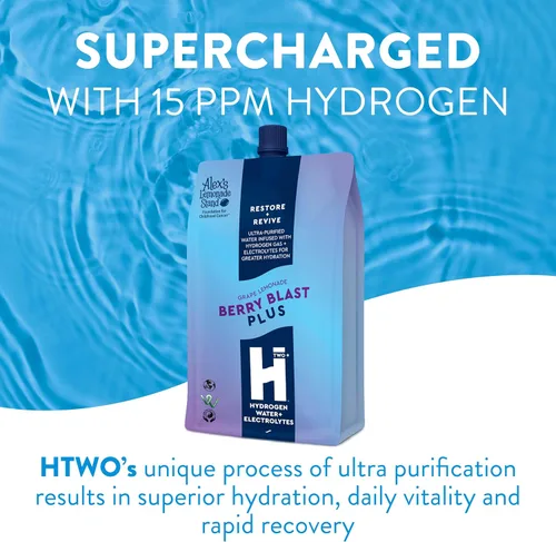 Vista 3 de HTWO Plus Agua de hidrógeno molecular con electrolitos, sabor a limonada de uva, paquetes de hidratación sin azúcar, paquete de 6 unidades de 16.9