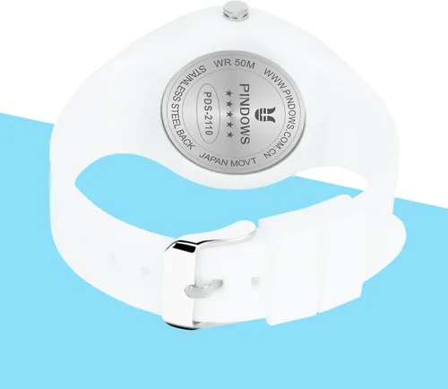 Vista 4 de PINDOWS Women Analog Quartz Wrist Watch with Silicone Strap for Young Women Students Easy Read Waterproof Unisex Luminous Dial