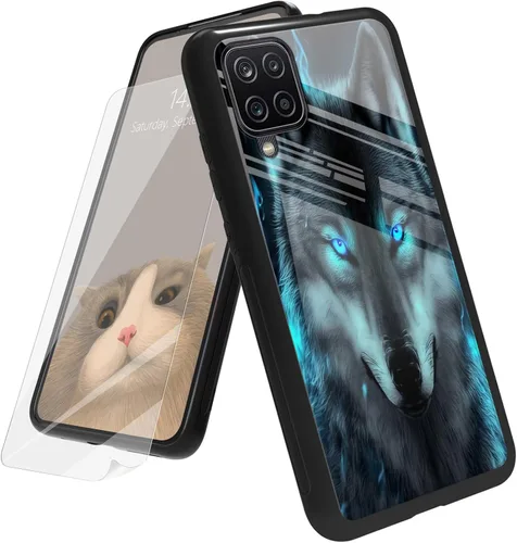 Vista 159 de Funda para Samsung Galaxy A12 5G con protector de pantalla, parte trasera de vidrio templado + TPU de silicona suave que absorbe los golpes
