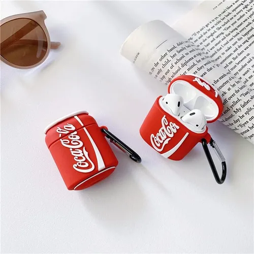 Vista 2 de Funda de silicona ultra gruesa y suave con llavero para Apple AirPods 1, 2, 1, 2, 2, color rojo y blanco, se puede beber fresco, divertido