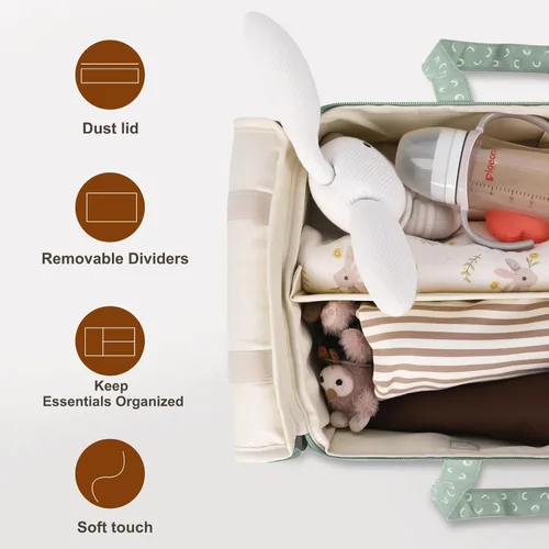 Vista 2 de Organizador de pañales, cesta de bebé para baby shower con tapa, organizador de coche para recién nacidos, artículos esenciales para bebés
