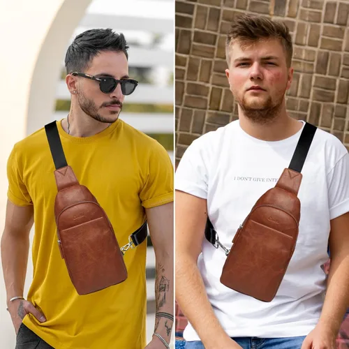 Vista 2 de Bolso bandolera pequeño para hombre, mochila bandolera de piel sintética para viajes, ciclismo