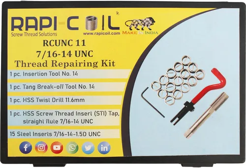 Vista 7 de 7/16-14 UNC Kit de reparación de hélices, HSS M2 Tap & Drill, insertos de alambre SS 304 - Hecho en la India
