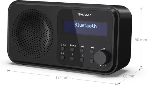 Vista 6 de SHARP DR-P420(BK) Tokyo Portable Digital Radio - Bluetooth 5.0, DAB+/FM, Compact, USB-/Battery Operated, Dual Alarm, 40 Memory Slots, 3.5mm