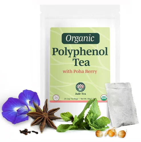 Vista 9 de Jade Tea - Té de polifenol orgánico - Hoja de menta, anís estrellado, clavo y flor de guisante mariposa - Rico en antioxidantes - 25