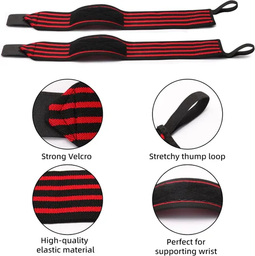 Vista 2 de Correas de soporte de muñeca y correas de elevación, diseño ajustable ultra elástico, equipo universal de soporte de muñeca para press de banca