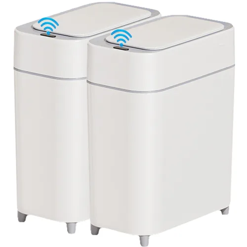 Vista 7 de Yatmung Basurero automático de baño con tapa sin contacto, cubo de basura delgado con sensor de movimiento, baño, dormitorio, cocina, cuarto