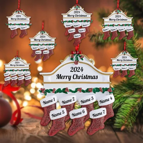 Vista 15 de Amlion Adornos personalizados de cerámica para calcetines de Navidad, familia de 2 a 8, nombres personalizados, estilo tradicional, ocasión