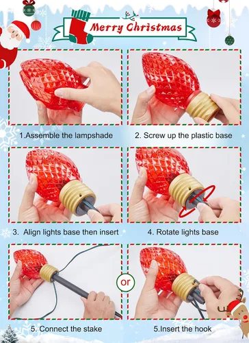 Vista 5 de Strawberry Jumbo C9 Luces de Camino de Navidad para Exteriores - 8.5 Pies 5 Luces LED C9 de Navidad, Luces C7 Cubiertas Jumbo Multicolor Luces