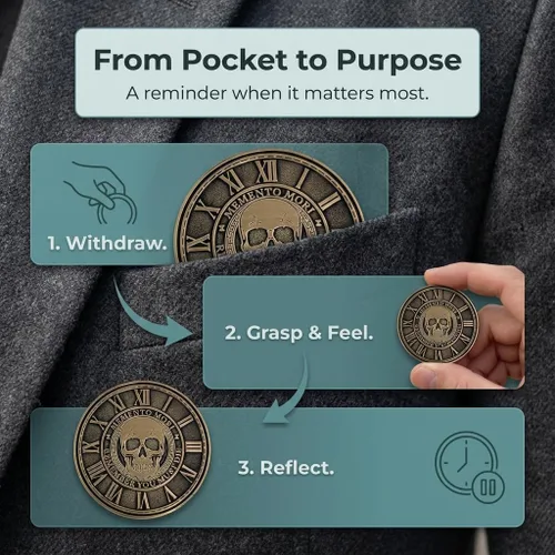 Vista 6 de Memento Mori Medallón de moneda estoicismo, regalo Amor Fati Metal Gold Color Token EDC Challenge Stoic Reminder Colgante Momento Mori Regalo
