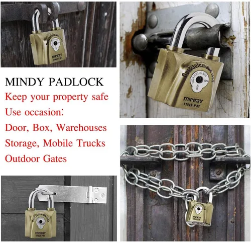 Vista 6 de Mindy Candado con llave resistente al agua de 2.362 in con 4 llaves Hardened Steel Shackle Rust and Corrosion Resistant Pick and Pry Protection