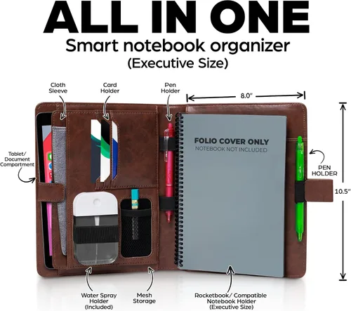 Vista 5 de Trailblaze Funda de cuero para cuaderno compatible con Rocketbook Cuaderno de lujo de cuero para hombres y mujeres Organizador de cartera